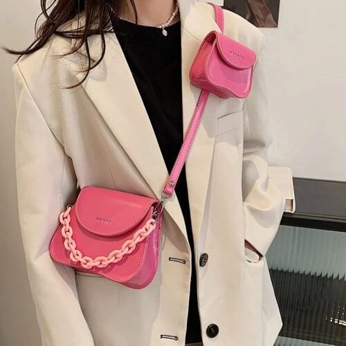 2 bags Square Tote bag 2021 Fashion New High-quality PU Leather Womens Designer Handbag Solid color Shoulder Messenger Bag