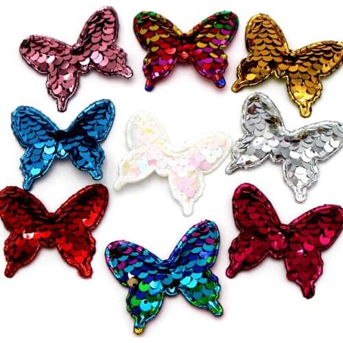 20PCS 44mmx22mm colorful reversible flower butterfly sequins patch hairpin glitter DIY crafts decoration mixed cloth paste