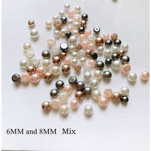 200pcs/lot 6MM/8MM Japanese Round Flat Acrylic Pearl Nail Art Decorations Jewelry Nails Accessories Decoration Charms Supplies