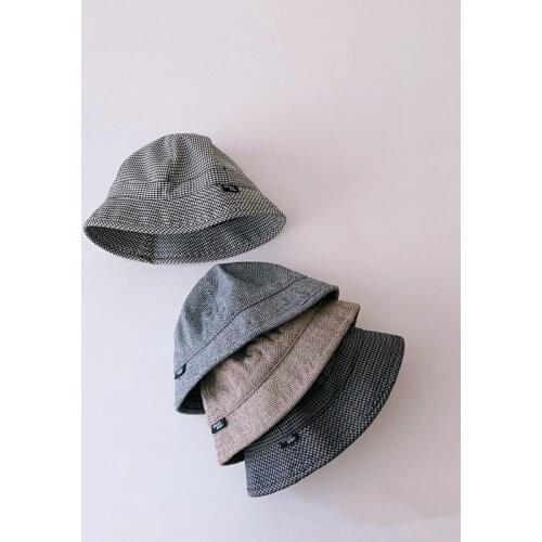 2021 autumn and winter simple fine checkered children bucket hat boys and girls dome big fisherman hat basin hat 50-52cm