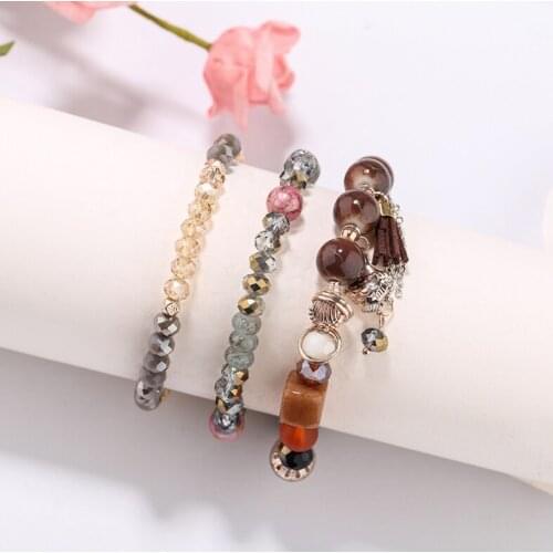 3pcs/set Handcraft Boutique Fashion Multilayer Crystal Stone Beads Strand Bracelets Shell Bangles Pulseras Boho Mujer