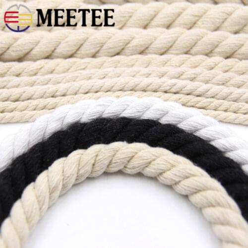 5/10Meters 6/8/10/12MM 3 Shares Twisted 100% Cotton Cords Rope for Bag Strap Decor DIY Home Textile Sewing Accessories