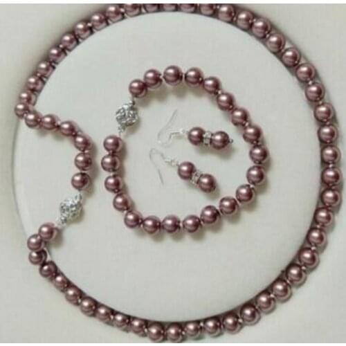 8mm New Gold Sea Shell Pearl Necklace &Bracelet Earring Set 18/7.5