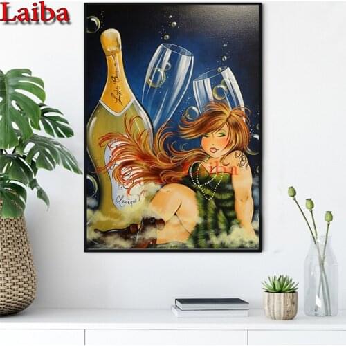 5D Cross stitch Diamond Painting Beads for Needlework Wine Fat Lady Diamond Embroidery Kit Sexy Girl Picture of Rhinestones Gift