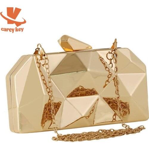 CAREY KAY Women Gold Acrylic Box Geometric Evening Bags Elegant Chain Party Handbag Shoulder Bag Wedding Clutch Catwalk Purses