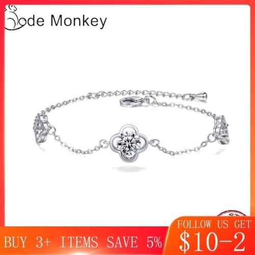 CodeMonkey Lucky Clover Bracelet For Women Birthday Party Jewelry Gift S925 Clear CZ Crystal Bracelet Hot Sale CMB82