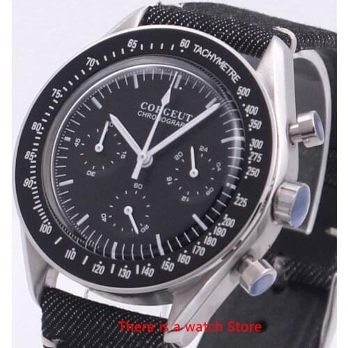 Corgeut 40mm Men Watch Top Brand Luxury Mens Military Sports Clock Chronograph Multifunction VK Quartz Wristwatch Leather Strap