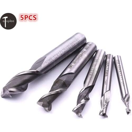 5PCS 3mm,6mm,8mm,10mm,12mm Flute Diameter HSS 2 Flutes End Milling Cutter Straight Shank End Mill CNC Engraving Drill Bit