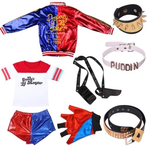 Halloween Suicide Adult Women Costumes Squad Quinn Monster Coat Jacket Bracelet Belt Necklace Gloves Accessories Full Set