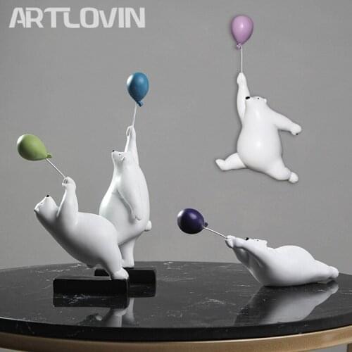 ARTLOVIN Creative Flying Bear Figurines Balloon Polar Bears Figure Home Decoration Accessories Modern