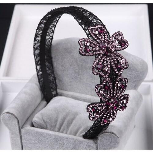 Lace Mesh Headgear Non-slip Flower Headband Wide Hairpin Rhinestone Headband Hair Clip Hair Accessories