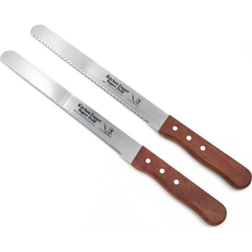 Kitchen Wooden Handle Serrated Cake Knife Stainless Steel Kitchen Bread Knife Cake Cutter Leveler Bread Slicer Cakes Cutting