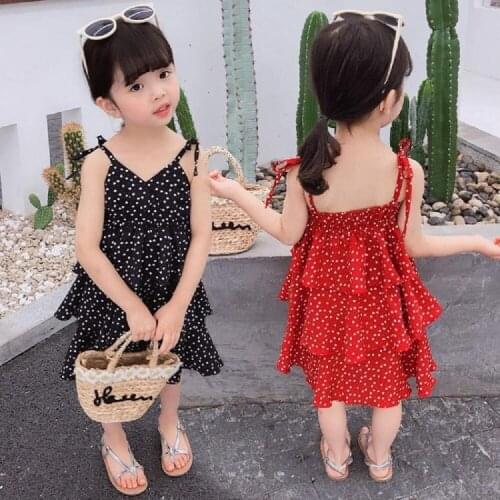 Summer Baby Princess Halter Top Heart Neck Dresses Girl Polka Dot Summer Sleeveless Chiffon Party Dress Girls Causal Wear