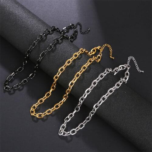 Minimalist Of Trend Geometric creative personality paperclip chain link clavicle chain thick stainless steel short necklace