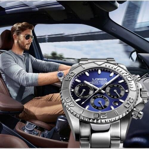 Fashion Multi function Automatic Mechanical Wristwatch Luxury brand LOREO Diver Watch 20bar Screw Crown Leather Strap Clock 2019