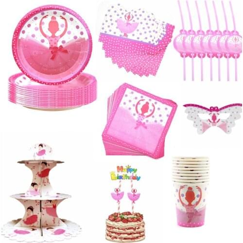 Dancing Girl Theme Ballet Disposable Tableware Set Cup Plates Baby Shower Girls' Birthday Gender Reveal Party Decor Favor