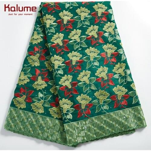 Kalume Latest African Swiss Cotton Lace Fabric Green Nigerian Swiss Voile Lace Fabric With Stones For Nigerian Party Dress H2309