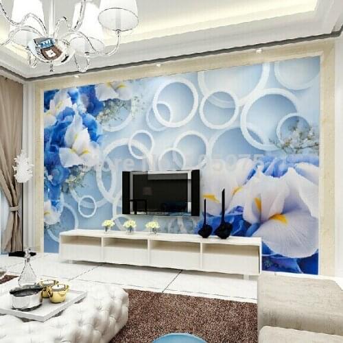 Wholesale 3d wall mural background fabric murals wallpaper blue flowers mural wallpaper photo mural wallcoverings