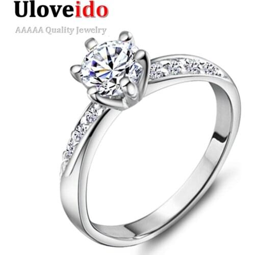 Charms Ring with Stones Engagement Rings for Women Romantic Flower Jewelry Crystal Ring Discounts Fashion Bijoux Uloveido J048