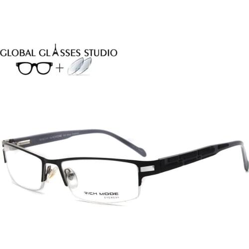 Half frame on men metal frame acetate glasses leg Prescription lenses 1.56 Index RM00439-C1