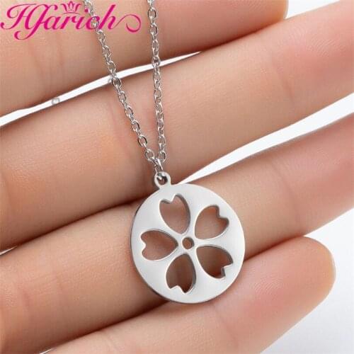 Simple Stainless Steel Cherry Flowers Sea Wave Map Bee Star Basketball Eye Necklace Circle Pendant Choker Jewelry Gift for her