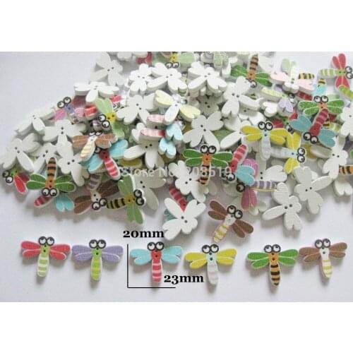 WB0052 Baby buttons mixed 150pcs randomly embellishments sewing button wood Dragonfly shape
