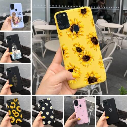 Silicone Phone Case For Samsung Galaxy A21s Case Sunflower Printed Soft TPU Back Cover Funda For Samsung A21s A 21s SM-217F 2020