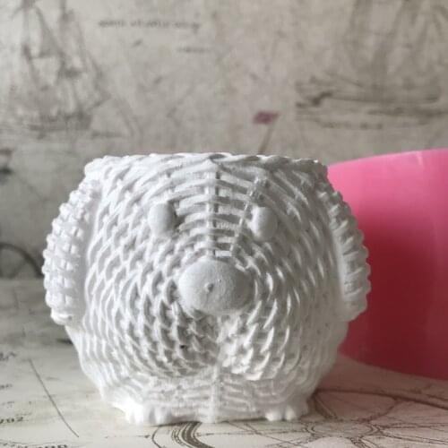 Cute Aromatic Plaster Silicone Dog Pot Molds 3D Animal Clay Resin Craft Concrete Silica Gel Vase Candlestick Pen Holder Mould