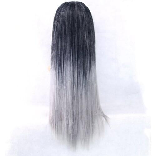 Soowee 6 Color Long Straight Black to Gray Ombre Hair Piece Heat Resistant Fiber Synthetic Hair Cosplay Wigs