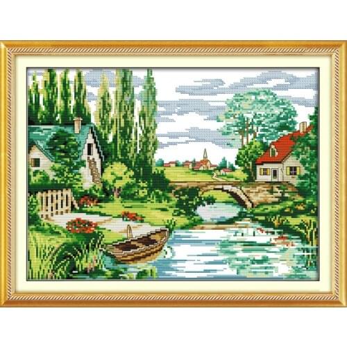 Country View Scenery Counted Cross-Stitching 11CT Printed 14CT Handmade Cross Stitch Set Cross-stitch Kits Embroidery Needlework