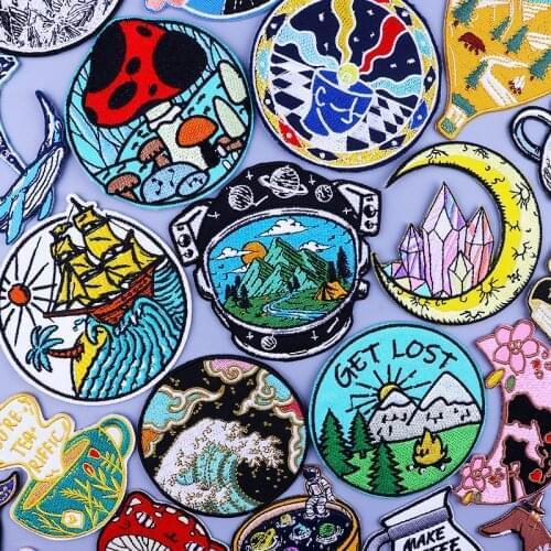 Mountain Travel Sunrise Clothing Thermo Adhesive Patches Explore Natural Iron Patches for Clothes Sky Waves Stickers for T-Shirt