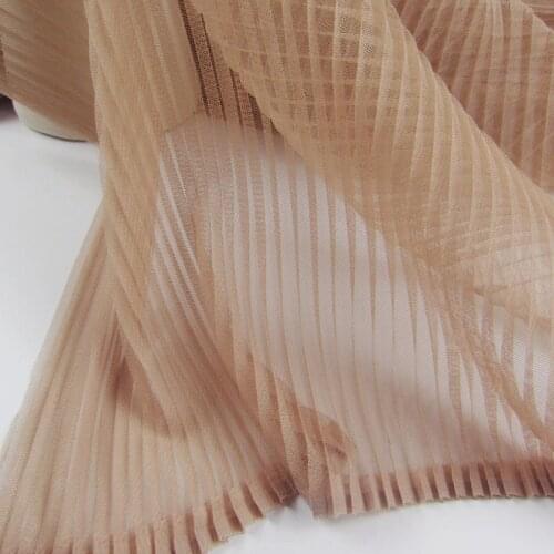 10 meters/lot Khaki Tulle Accordion Pleated Fabric for Pleated Dress Mesh Accordion Ruffled Pleated Crumple Fabric