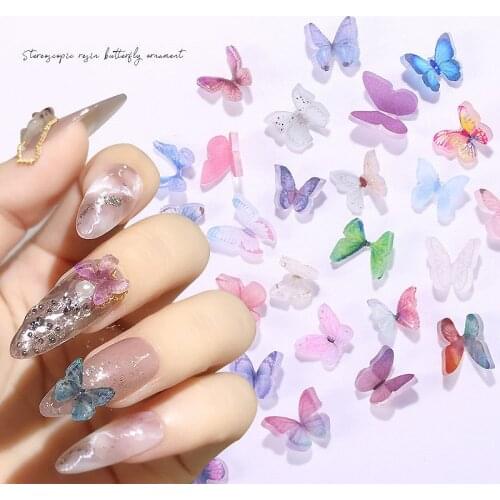 100pcs Nail Art Decoration resin holographic simulation butterfly 7X10mm Japanese Style 3D trendy nail DIY accesories