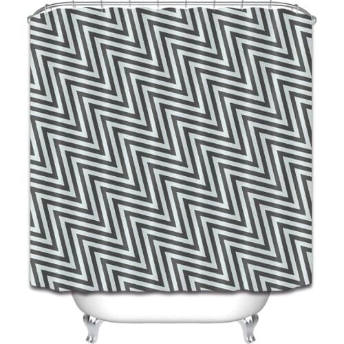 72'' Nordic Simplicity Black And White Zigzag Striped Bathroom Waterproof Fabric Shower Curtain 12 Hooks Bath Accessory Sets