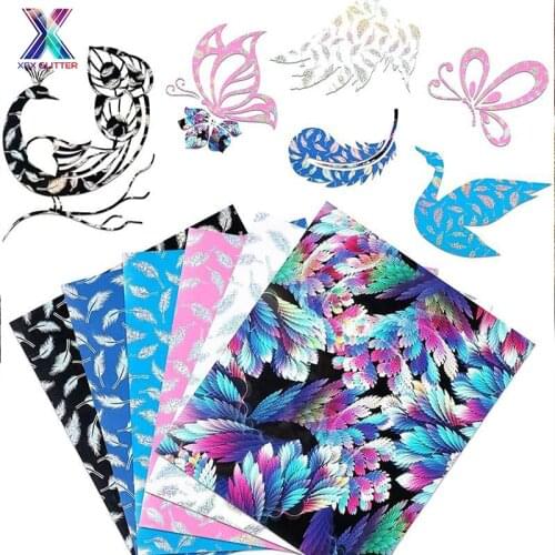 XINFANGXIU 6pcs Htv Cricut 25x30.5cm Multicolor Feathers PU Heat Transfer Vinyl Heat Press Machine HTV DIY T-shirt Iron on HTV