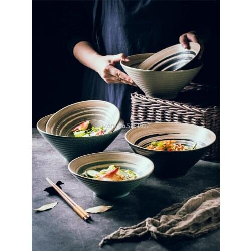 Restaurant Japanese Ramen Bowl Large Size Household Bowl Plate Tableware Set Ceramic Bowl Ajisen Bowl Beef Noodle Soup Bowl