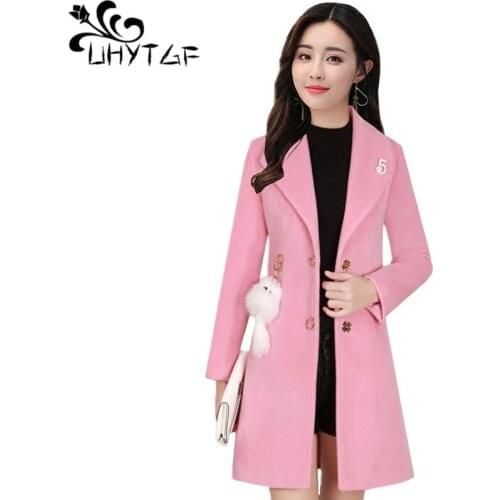 UHYTGF Winter warm jacket women Plus size Pompoms women winter jacket outerwear Korean Single-breasted woolen women coat X713