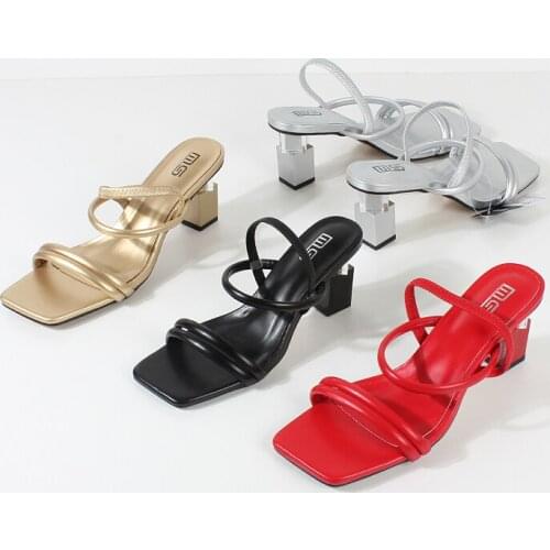 2021 Summer New Womens Sandals With High Heel PU Back Strap Elastic Thick Heel Casual Simple Fashion Womens Shoes 7.5CM