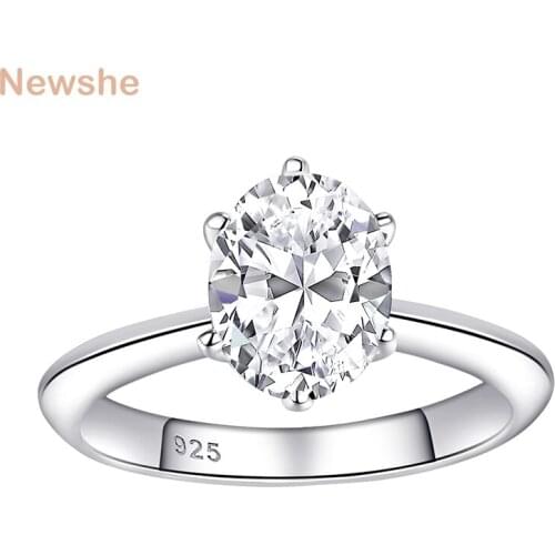 Newshe Solid 925 Sterling Silver Luxulry Jewelry Wedding Engagement Ring For Women 7*9mm Oval Cut CZ Simulated Diamond