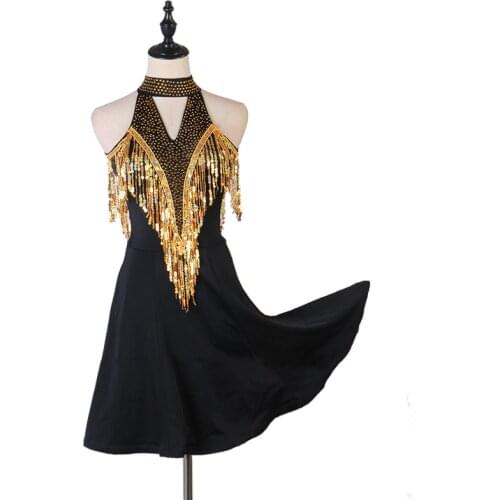 Gold fringe latin dance dress Lady latin dress robe danse latine femme lq156 glod black