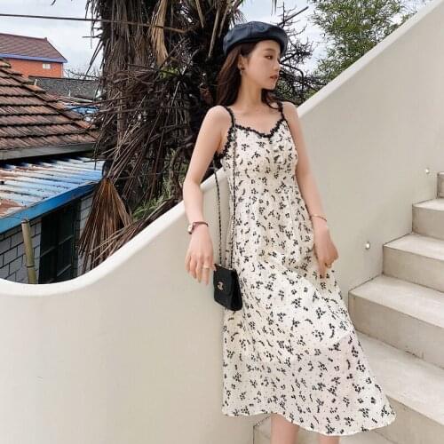 Women Floral Chiffon Strappy Dress Summer 2021 Runway Elegant Boho Vinatge Fairy Casual Beach Vacation Party Night Long Vestidos