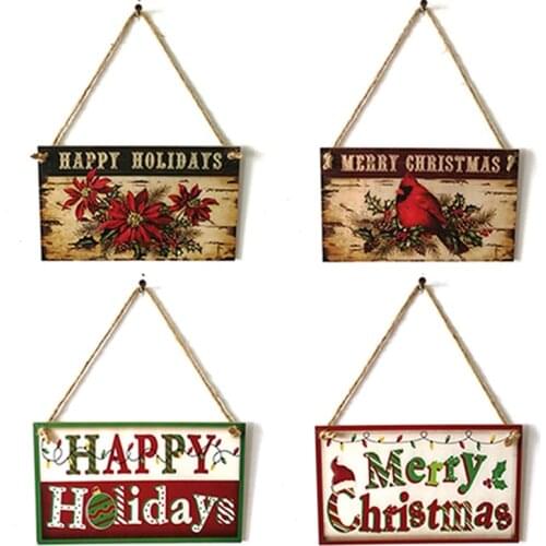 1pcs Wooden Merry Christmas Hanging Board Wooden Signboard Door Hanging Decorations