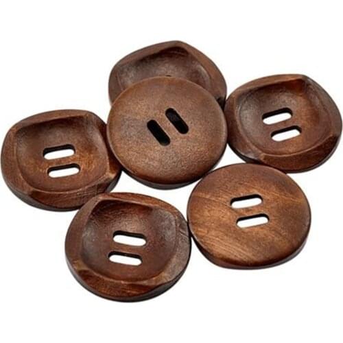 10 Beautiful Coffee Brown Wooden 4 Holes Round Wood Sewing Buttons 30mm 7NK105