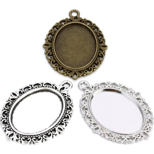 10pcs Antique Bronze Filigree Oval Pendant Cabochon Setting Wraps Connectors Embellishments Fit 13x18mm 18x25mm Jewelry Making