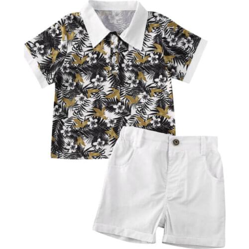 2Pcs Newborn Kids Baby Boy Sets Summer Gentleman Clothes Printed Tops T-Shirt+Shorts Pants Children Kid Baby Boys Outfit