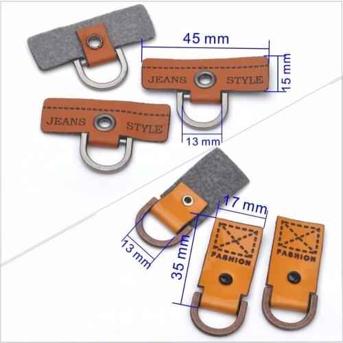 20pcs/lot Brown PU leather Badges sew on label metal alloy logo D rings eyelets for Denim sportswear free shipping PLB-040