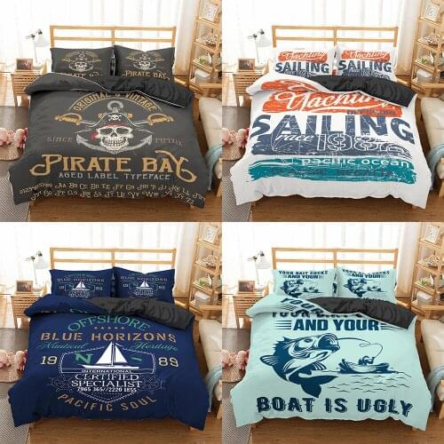 2021 Nautical Ocean Bedding Set Adventurer Duvet Cover Set Skull Bed Cover King Queen Comforter Bedding Sets Bedspreads