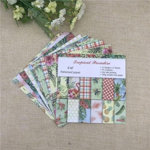 24 sheets 6"X6"Printed Tropical Paradise Pattern Creative Scrapbooking paper pack handmade craft paper craft Background pad