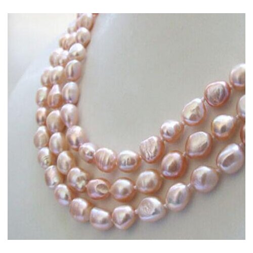 3 strands genuine natural pink baroque freshwater pearl necklace 7-8mm