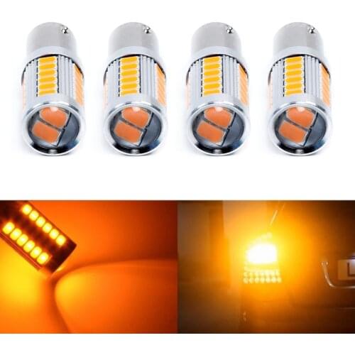 4pcs Amber 1156PY BAU15S PY21W LED 33SMD Car Turn Parking Signal Lights Brake Tail Reverse Signal Bulb Rear Warning Lamp
